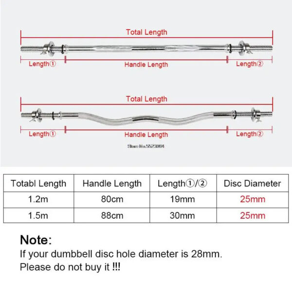 1.2M/1.5M Fitness Training Barbell Bar - 25mm Standard Straight & Curved Dumbbell Rods for Home Gym & Bodybuilding - Image 7