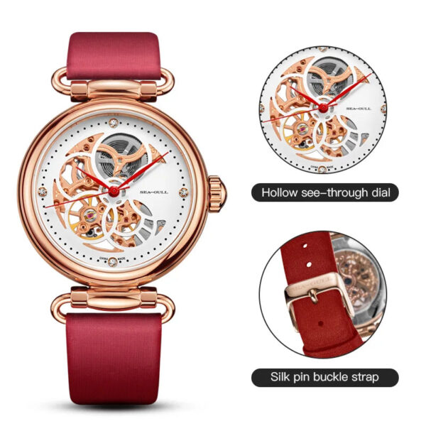 2022 Seagull Fashion Women's Watch Leather Strap Waterproof Automatic Full Hollow Mechanical For Women Watch 811.11.6002 - Image 5