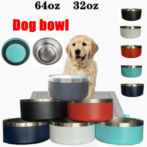 32oz/64oz Stainless Steel Non-Slip Dog Bowl - Double Wall Feeder for Medium to Large Pets - Image 10