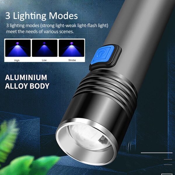 395nm UV Flashlight Blacklight Zoomable USB Rechargeable UV Light Ultraviolet Flashlight for Pet Urine Detection Resin Curing - Image 6