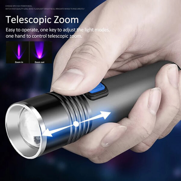 395nm UV Flashlight Blacklight Zoomable USB Rechargeable UV Light Ultraviolet Flashlight for Pet Urine Detection Resin Curing - Image 7