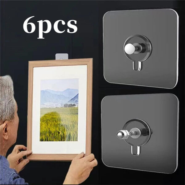 6Pcs PVC Strong Adhesive Seamless Wall Hooks - Waterproof & Durable Transparent Hook Set for Kitchen & Bathroom