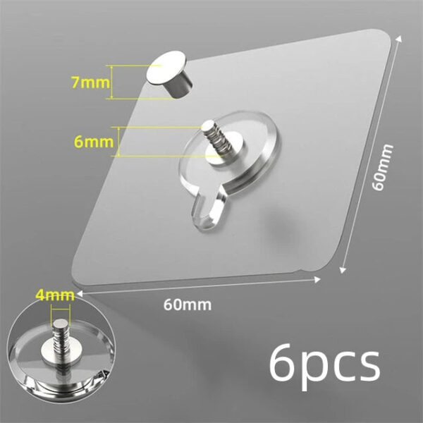 6Pcs PVC Strong Adhesive Seamless Wall Hooks - Waterproof & Durable Transparent Hook Set for Kitchen & Bathroom - Image 2