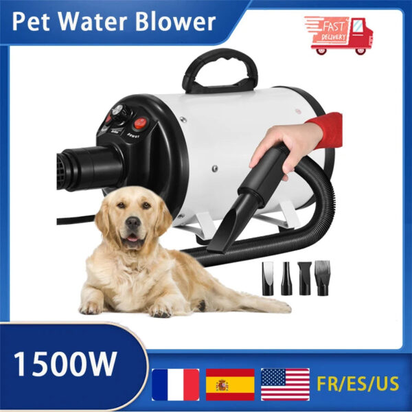 Dog Grooming Blower with 4 Nozzles - 1500W Pet Hair Dryer, 2-Temperature Adjustable for Large & Small Pets