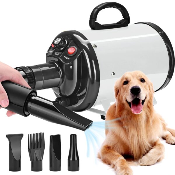 Dog Grooming Blower with 4 Nozzles - 1500W Pet Hair Dryer, 2-Temperature Adjustable for Large & Small Pets - Image 6