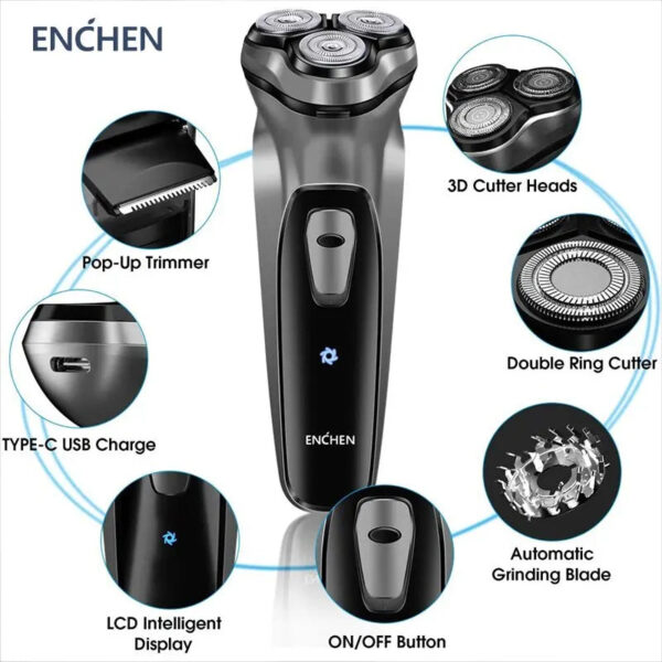 ENCHEN Blackstone Electrical Rotary Shaver for Men 3D Floating Blade Washable Type-C USB Rechargeable Shaving Beard Machine - Image 5