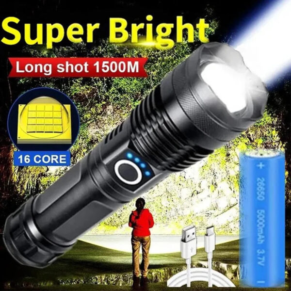 High Power XHP100 Led Flashlight Rechargeable 4 Core Torch Zoom Usb Hand Lantern For Camping, Outdoor & Emergency Use - Image 3