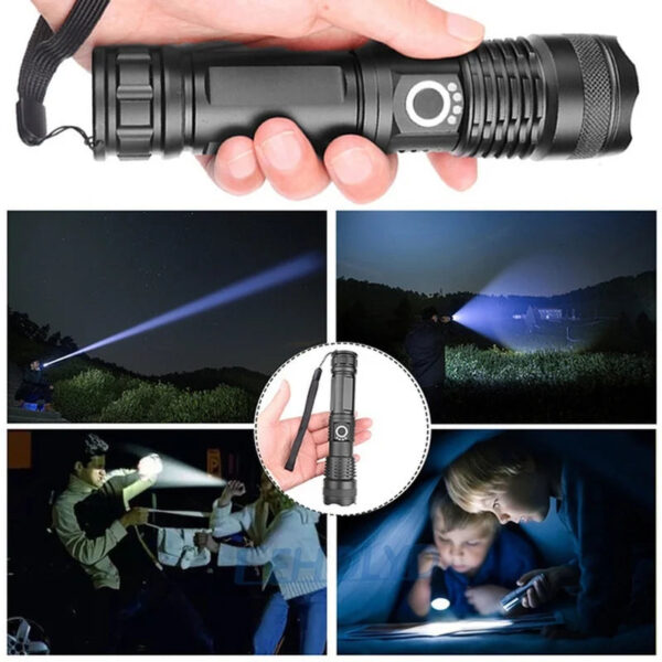 High Power XHP100 Led Flashlight Rechargeable 4 Core Torch Zoom Usb Hand Lantern For Camping, Outdoor & Emergency Use - Image 4