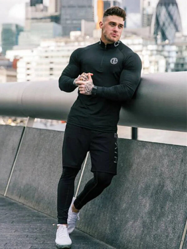 Men's 3-Piece Skinny Fitness Tracksuit Set: Long Sleeve Sportswear + 2-in-1 Cycling Leggings - Image 5