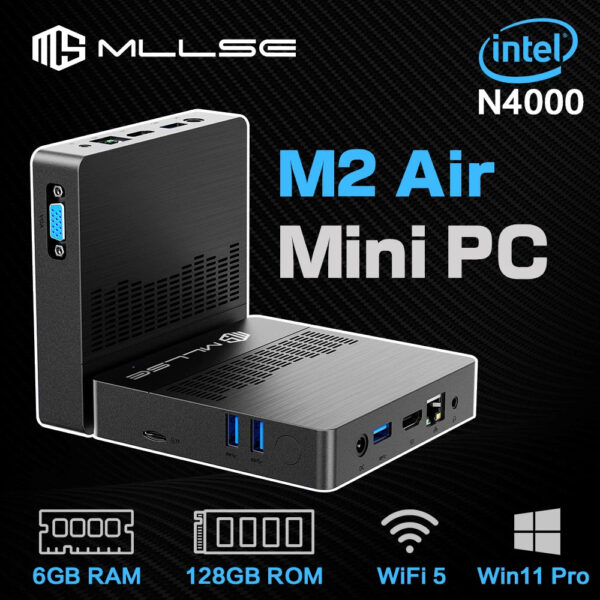 MLLSE Mini PC M2 Air Intel Gemini Lake N4000 Windows 11 6GB RAM 128GB ROM Dual-Band WiFi Bluetooth USB Mini Computer - Image 3