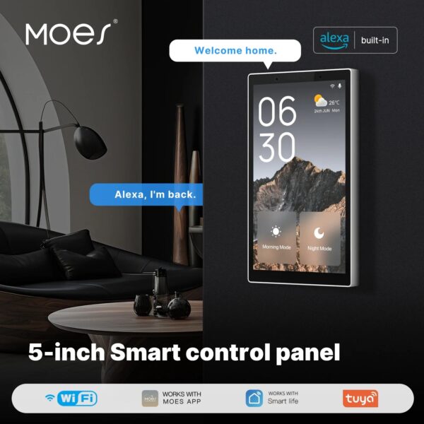 MOES Tuya Wifi Smart 5-inch Touch Screen US Center Control Panel Voice Control Alexa And ZigBee Gateway Built-in Scene Control - Image 3