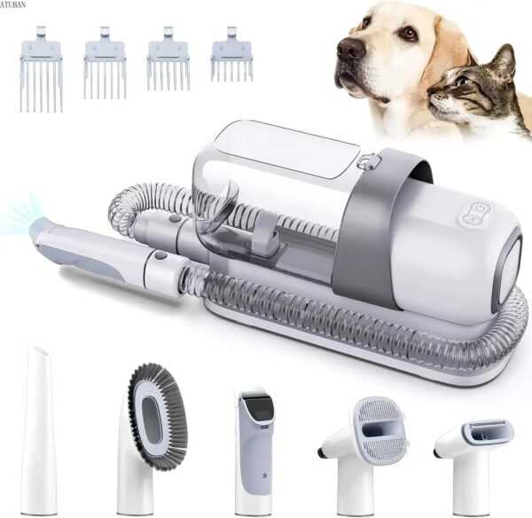 Pet Grooming Kit - Dog Grooming Clippers with 2.3L Vacuum Suction (99% Pet Hair) - Pet Water Blower Vacuum (Low Noise) - 5 Pet Grooming Tools