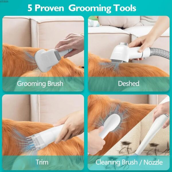 Pet Grooming Kit - Dog Grooming Clippers with 2.3L Vacuum Suction (99% Pet Hair) - Pet Water Blower Vacuum (Low Noise) - 5 Pet Grooming Tools - Image 4