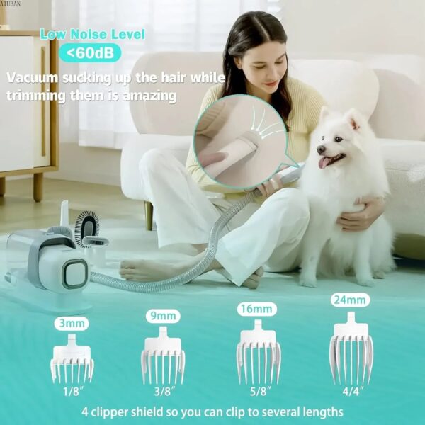 Pet Grooming Kit - Dog Grooming Clippers with 2.3L Vacuum Suction (99% Pet Hair) - Pet Water Blower Vacuum (Low Noise) - 5 Pet Grooming Tools - Image 7