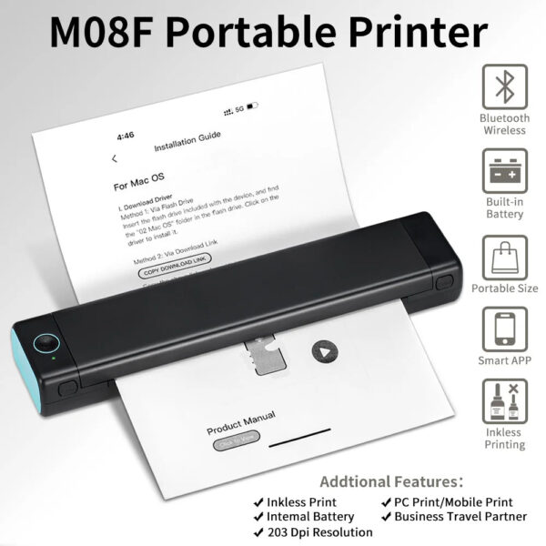 Phomemo M08F A4 Portable Thermal Printer,Supports 8.26x11.69 A4 Thermal Paper,Wireless Mobile Travel Printers for Car & Office - Image 7