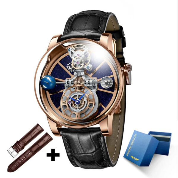 Pindu Man Wristwatch Transparent Hollow Design Celestial Roulette Quartz Watches Water Resistant Leather Jacob Co Men's Watch - Image 11