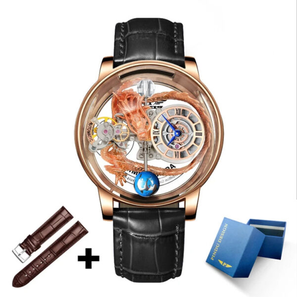 Pindu Man Wristwatch Transparent Hollow Design Celestial Roulette Quartz Watches Water Resistant Leather Jacob Co Men's Watch - Image 19