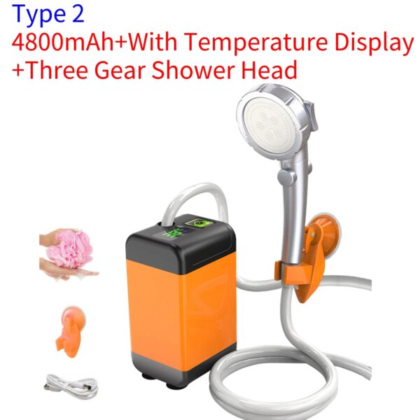 Rechargeable Portable Camping Shower with Digital Display for Outdoor Hiking and Traveling - Image 2