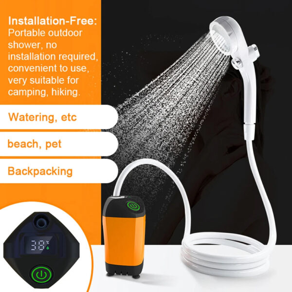 Rechargeable Portable Camping Shower with Digital Display for Outdoor Hiking and Traveling - Image 11