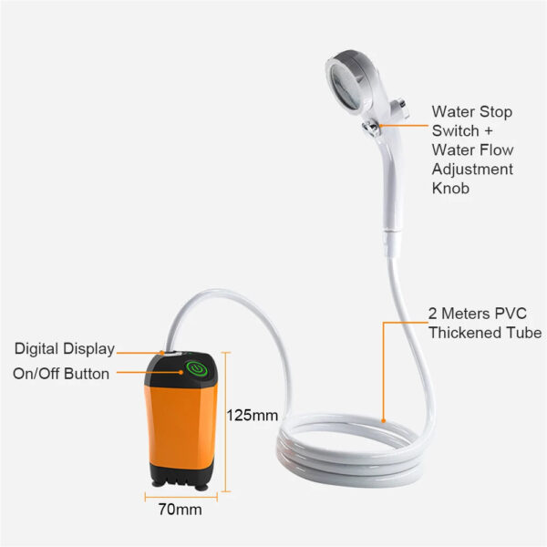 Rechargeable Portable Camping Shower with Digital Display for Outdoor Hiking and Traveling - Image 15