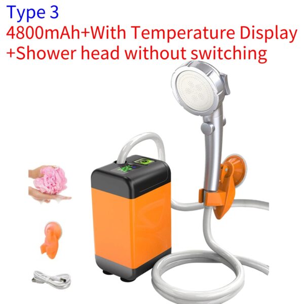 Rechargeable Portable Camping Shower with Digital Display for Outdoor Hiking and Traveling - Image 5