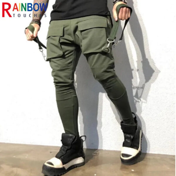 Rainbowtouches Men's Sports Stretch Tights - Sweat Absorbing, Breathable, Multi-Pocket Fitness Cargo Pants - Image 3