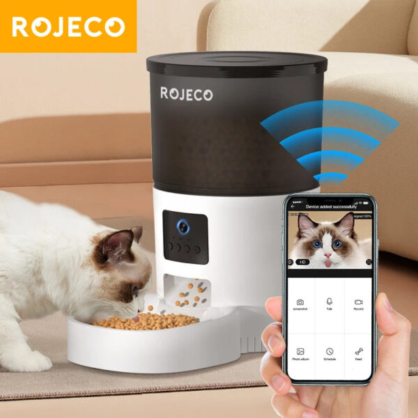 ROJECO Automatic Cat Feeder With Camera Video Cat Food Dispenser Pet Smart Voice Recorder Remote Control Auto Feeder For Cat Dog - Image 3