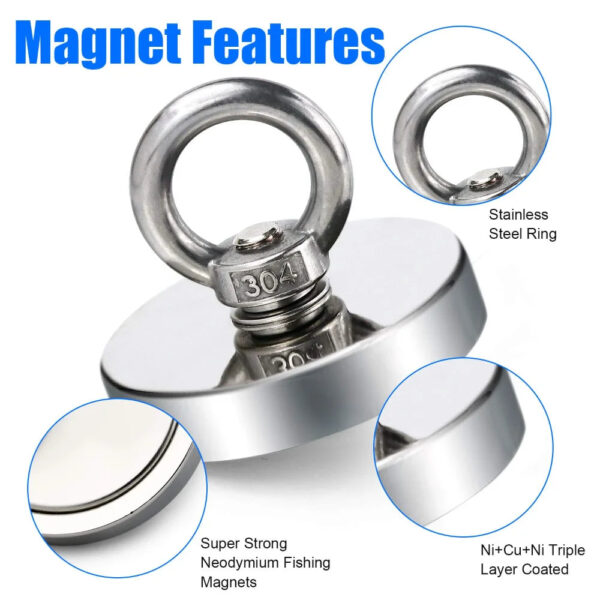 Super Strong Neodymium Fishing Magnet Hook N52 Heavy Duty Rare Earth Magnet with Countersunk Hole Eyebolt 16-90mm Salvage Magnet - Image 4