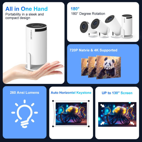 Transpeed 4K Wifi6 Projector Android 11 260 ANSI Dual WIFI Allwinner H713 BT5.0 1280*720P Home Cinema Outdoor portable HY300 Pro - Image 3