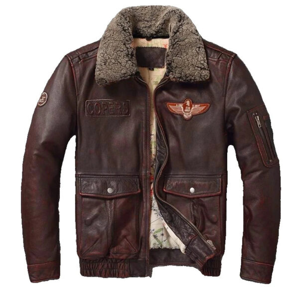 Vintage Genuine Leather Jacket Men Flight Jackets Natural Fur Collar Aviation Bomber Coats Mens Motorcycle Jackets Biker Coats - Image 3