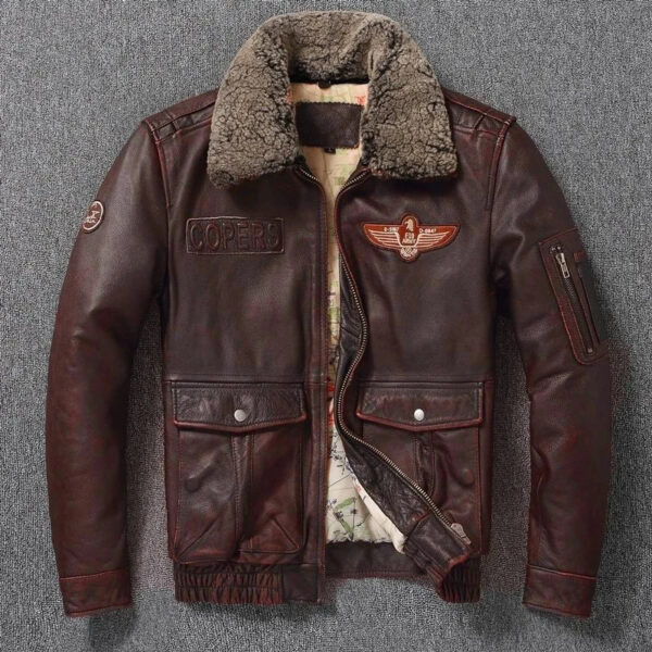 Vintage Genuine Leather Jacket Men Flight Jackets Natural Fur Collar Aviation Bomber Coats Mens Motorcycle Jackets Biker Coats - Image 7